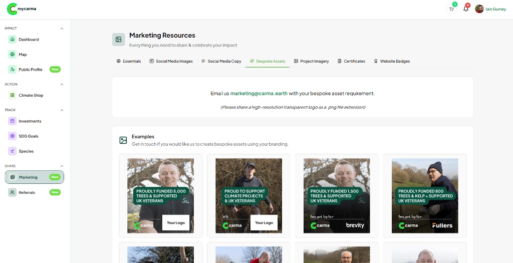 Bespoke co-branded marketing assets in MyCarma
